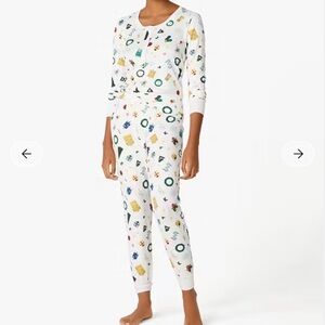 Kate Spade Festive White Pajama Set with Eye Mask